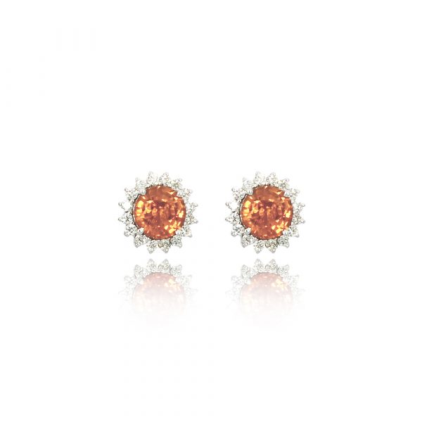 Orange Sapphire Diamond Earring